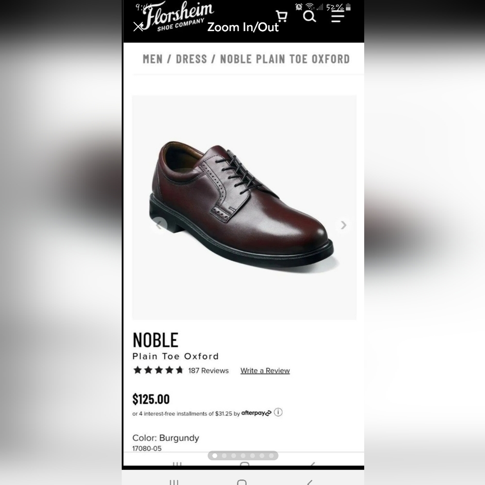 Florsheim men's size 10.5 M - Noble Plain toe Oxford - Burgundy dress shoe